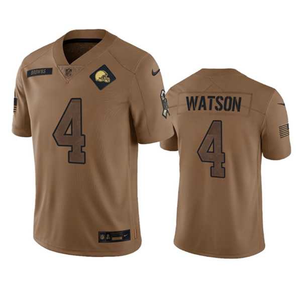 Men%27s Cleveland Browns #4 Deshaun Watson 2023 Brown Salute To Service Limited Football Stitched Jersey Dyin->cleveland browns->NFL Jersey